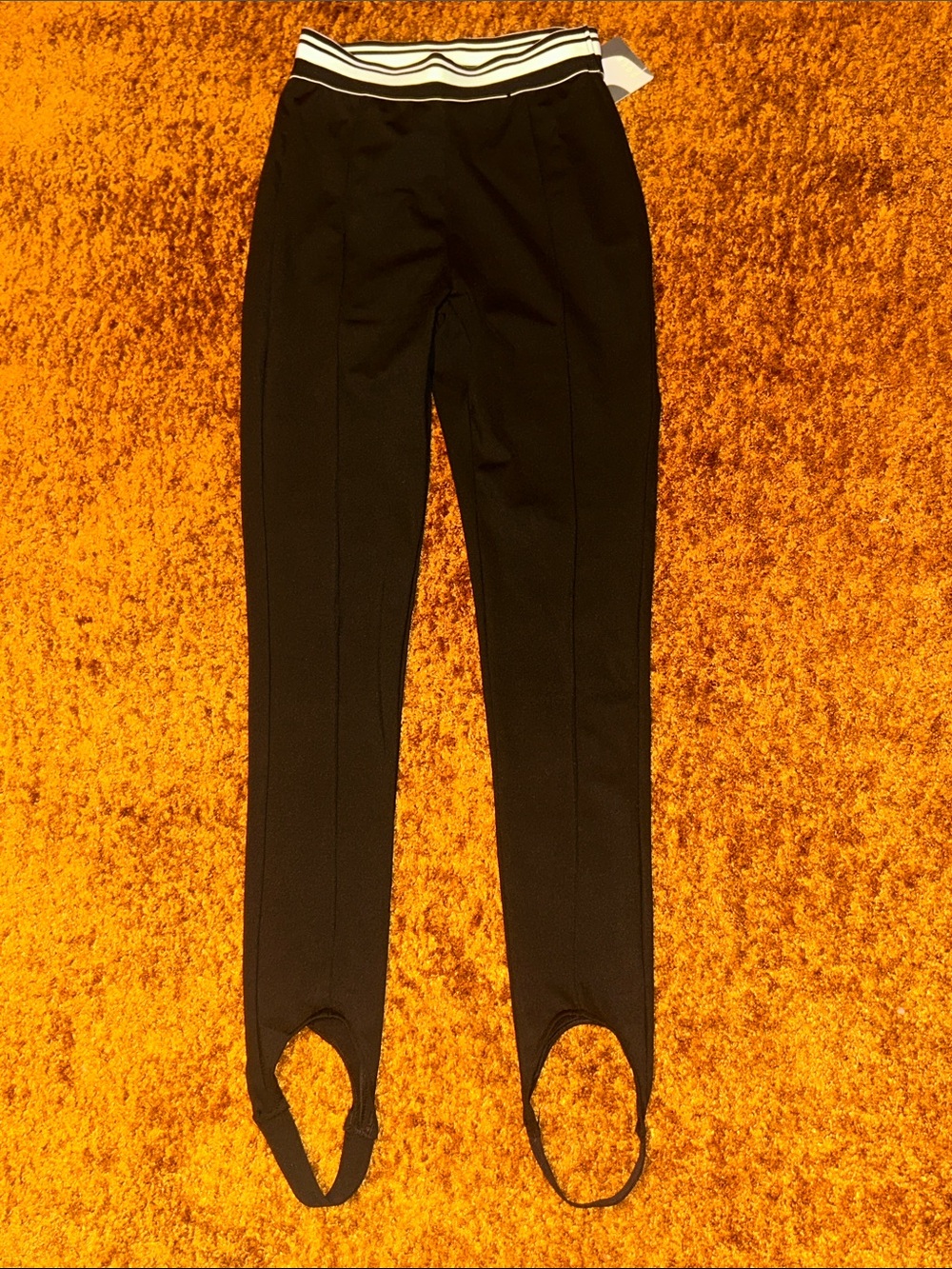 Black Stirrup Leggings with White-Trim Waistband